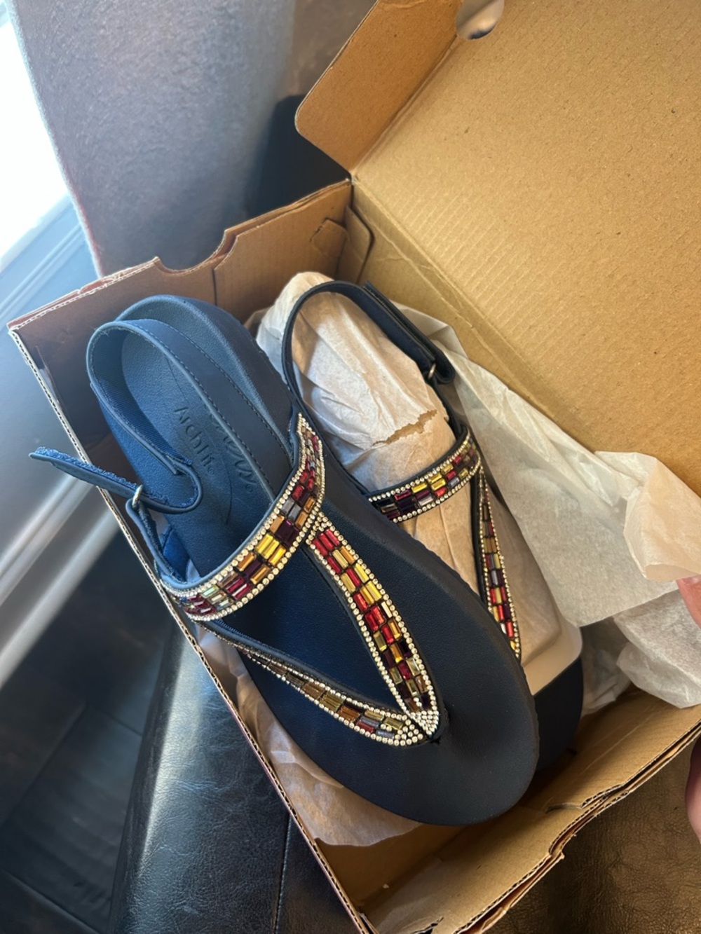 NEW Skechers Archfit Navy Blue Embellished Sandals - Women's - Picture 3 of 4